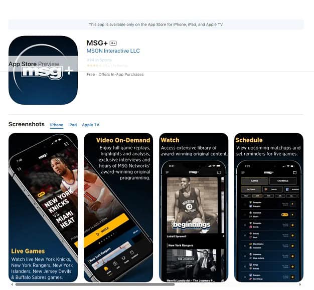 MSG Network Apple Store App