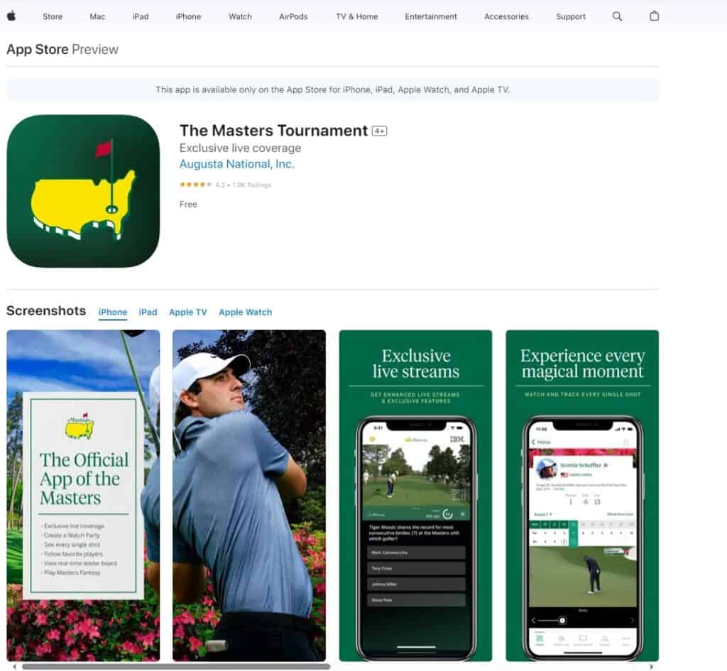 2024 Masters app in Apple app store