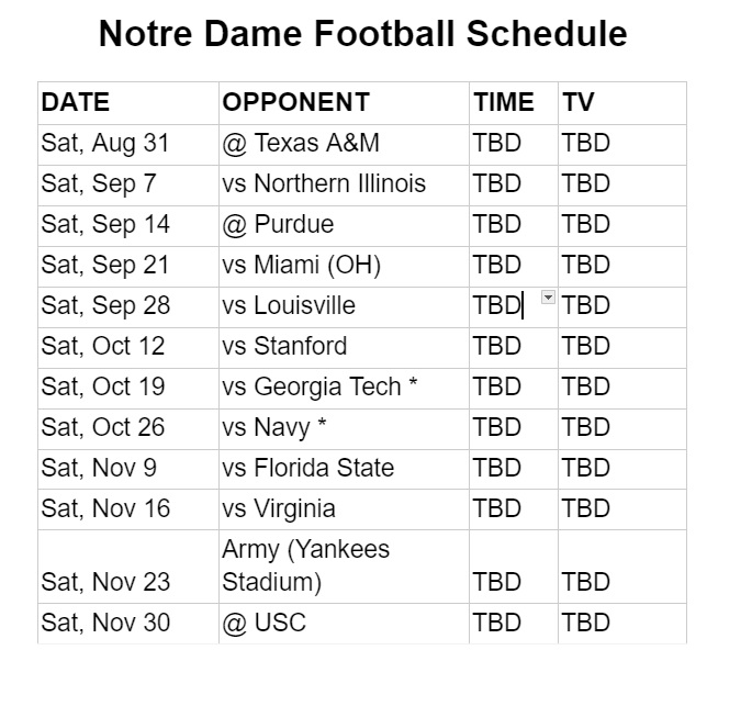 Printable 2024 Notre Dame football schedule