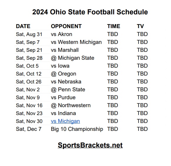 Printable 2024 Ohio State football schedule