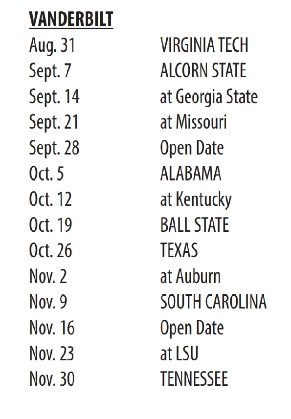 Printable 2024 Vanderbilt football schedule