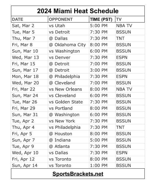 2024 Printable Miami Heat Schedule
