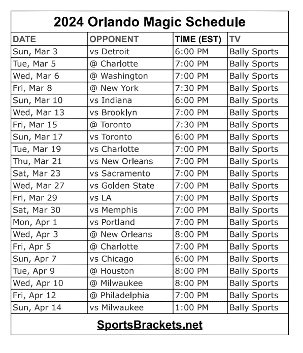 Printable 2024 Orlando Magic Schedule