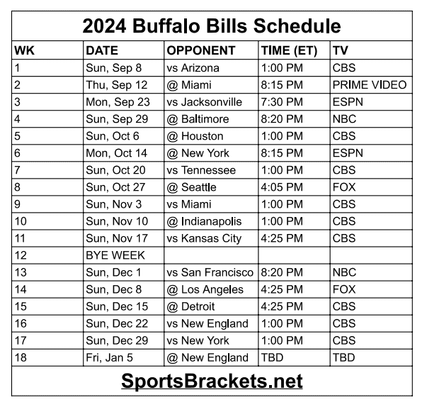 Printable 2024 Buffalo Bills Schedule Update - Sports Brackets Printable 2024 Buffalo Bills Schedule