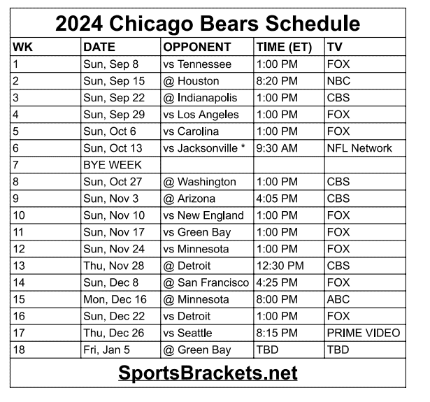 Printable 2024 Chicago Bears Schedule Update