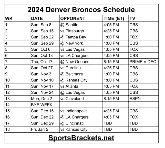 Printable 2024 Denver Broncos Schedule Update