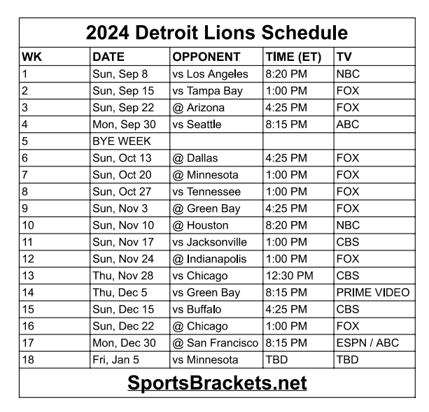 Printable 2024 Detroit Lions Schedule Update