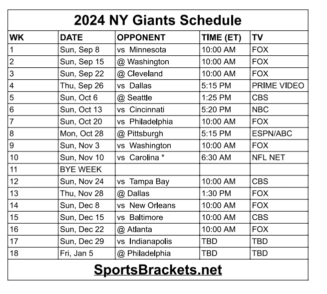 Printable 2024 NY Giants Schedule