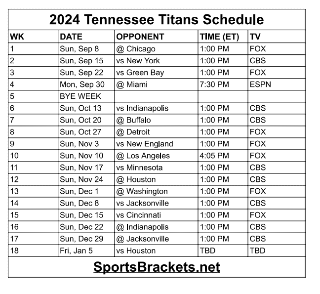 Printable 2024 Tennessee Titans Schedule Update