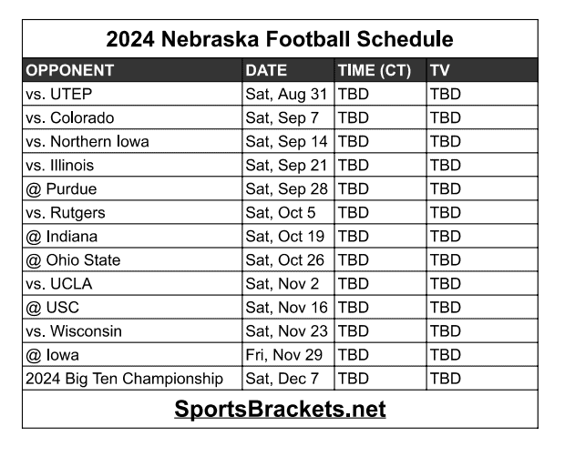 Printable 2024 Nebraska Football Schedule
