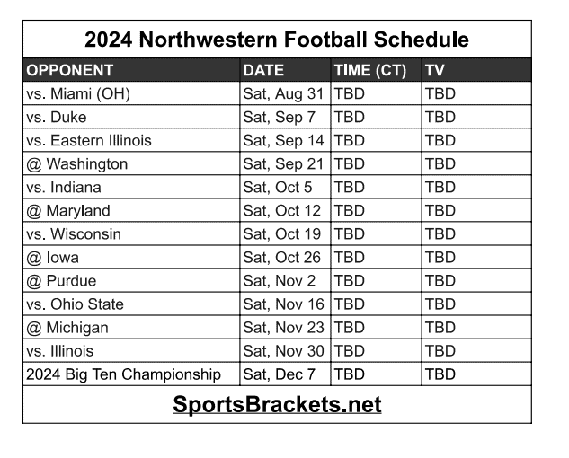 Printable 2024 Northwestern Football Schedule
