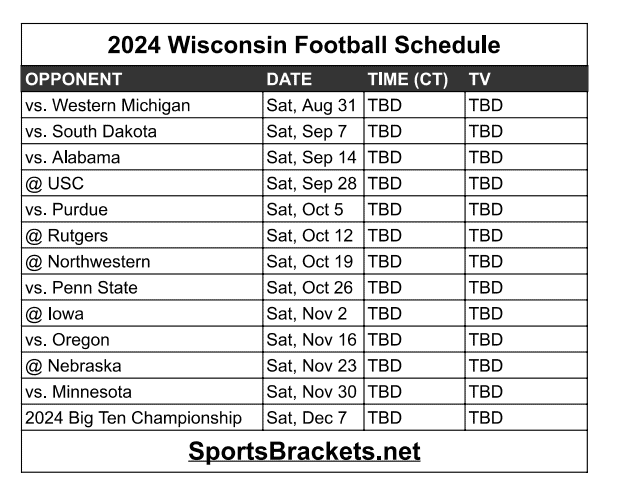 Printable 2024 Wisconsin Football Schedule