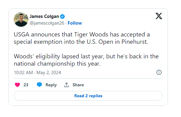 Tiger Woods US Open Exemption