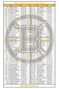 Read more about the article 2024-25 Boston Bruins Schedule; Printable, PDF Format