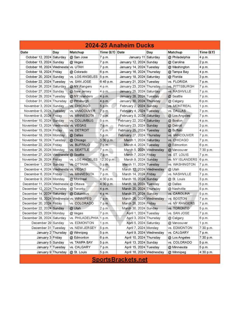 AD FINAL PNG - Sports Brackets 2024-25 Anaheim Ducks Schedule