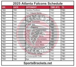 Printable 2025 Atlanta Falcons Schedule; Matchups and TV Broadcasts