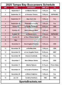 Printable 2025 Tampa Bay Buccaneers Schedule