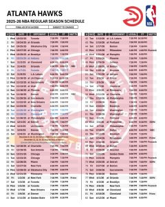 Read more about the article Printable 2025-26 Atlanta Hawks Schedule; TV Broadcasts and Matchups