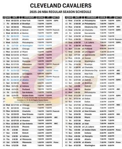 Printable 2025-26 Cleveland Cavaliers Schedule