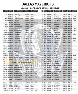 Printable 2025-26 Dallas Mavericks Schedule