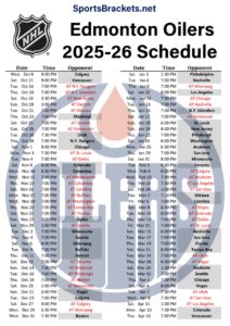 Printable 2025-26 Edmonton Oilers Schedule