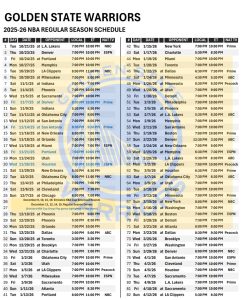 Printable 2025-26 Golden State Warriors Schedule