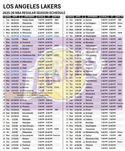 Printable 2025-26 Los Angeles Lakers Schedule
