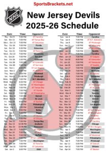 Printable 2025-26 New Jersey Devils Schedule
