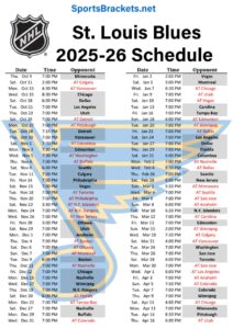 Printable 2025-26 St. Louis Blues Schedule
