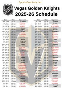 Printable 2025-26 Vegas Golden Knights Schedule