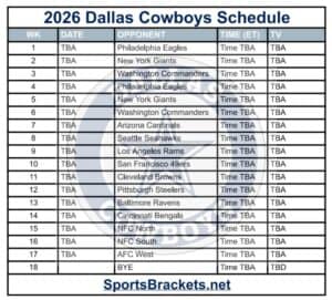 Printable 2026 Dallas Cowboys Schedule