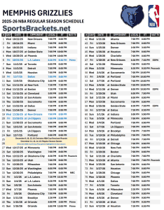 Read more about the article Printable 2025-26 Memphis Grizzlies Schedule; TV Broadcasts and Matchups