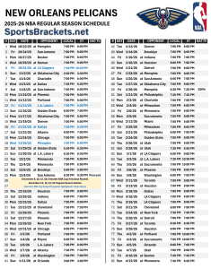 Printable 2025-26 New Orleans Pelicans Schedule