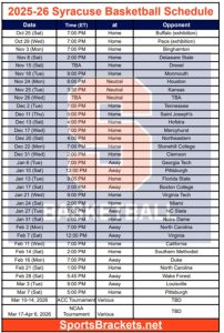 Printable 2025-26 Syracuse Basketball Schedule