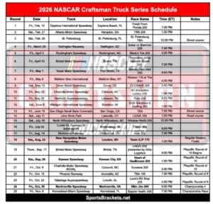 Printable 2026 NASCAR Craftsman Truck Series Schedule