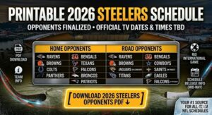 Printable 2026 Pittsburgh Steelers Schedule
