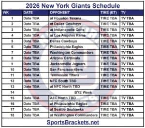 Printable 2026 New York Giants Schedule