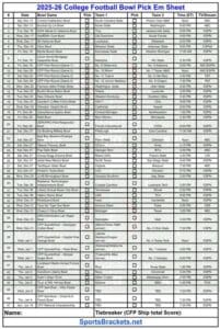 2025-26 College Football Bowl Pick’em Sheets