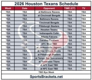 Printable 2026 Houston Texans Schedule
