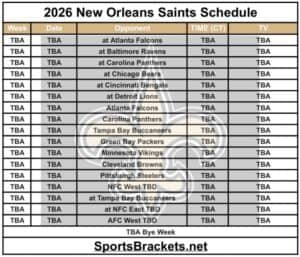Printable 2026 New Orleans Saints Schedule; Matchups and TV Broadcasts