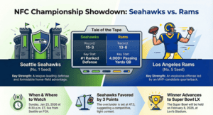 Read more about the article 2026 NFC Championship Game Preview: Seahawks vs. Rams – Date, Location, Odds, Key Matchups & Printable Bracket