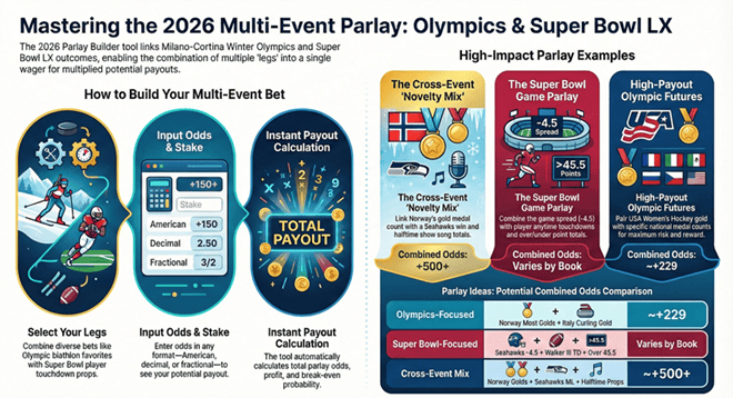 Parlay Builder Tool for Olympics & Super Bowl 2026: Free Interactive Multi-Event Bet Calculator