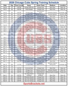 2026 Chicago Cubs Spring Training Schedule