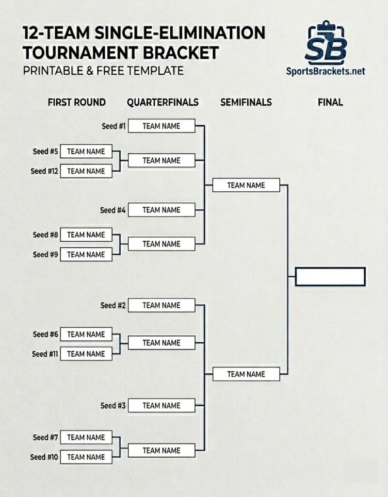Cuadro de eliminación simple de 12 equipos