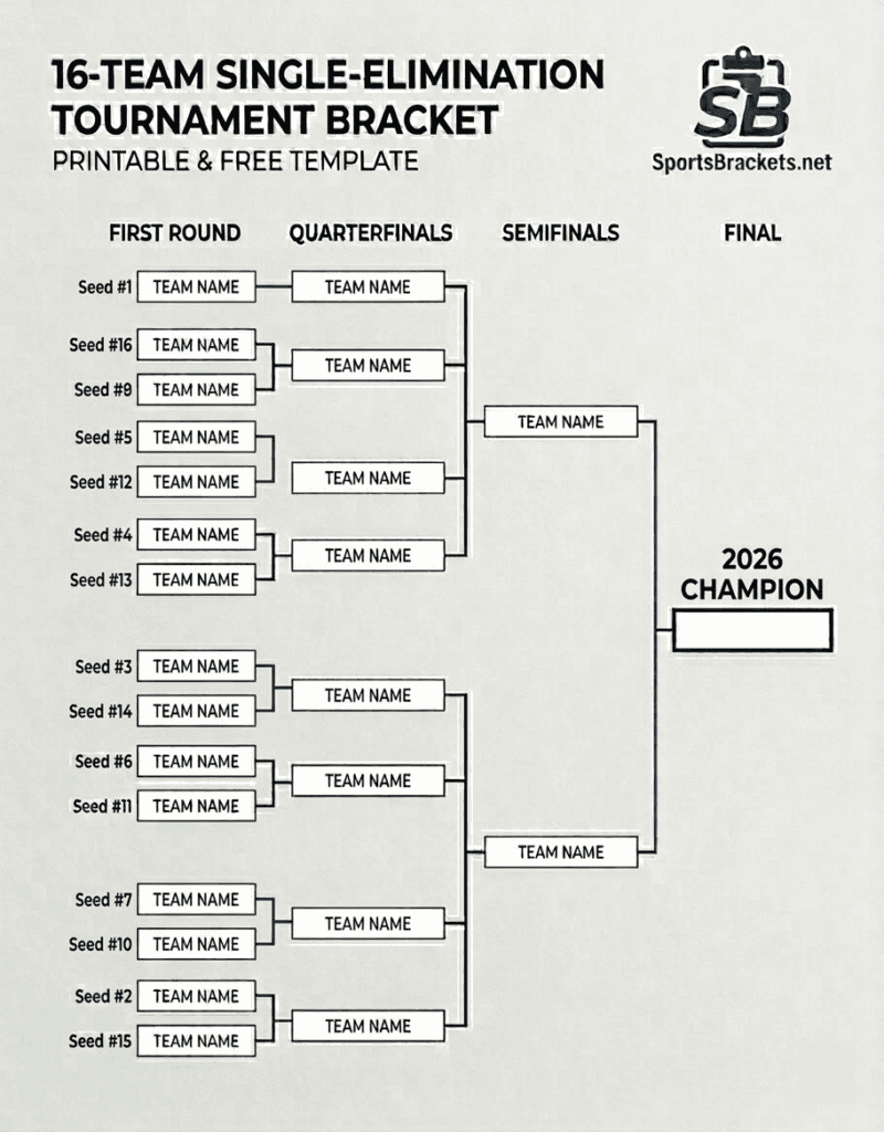 Cuadro de eliminación simple de 16 equipos