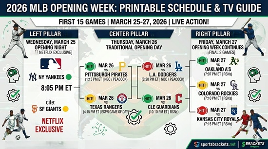 2026 MLB Opening Day Schedule: Printable PDF, TV Channels & Streaming Guide – Sports Brackets