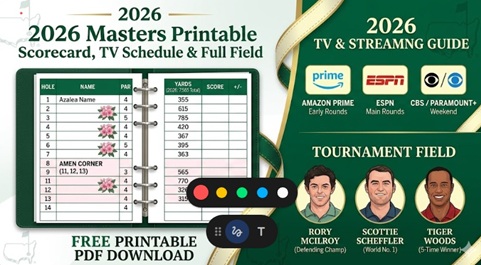 2026 Masters Printable Scorecard, TV Schedule, & Full Tournament Field – Sports Brackets