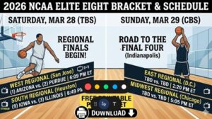 Read more about the article 2026 Elite Eight Schedule, TV Times, and Printable Bracket in PDF
