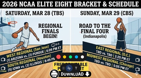 2026 Elite Eight Schedule, TV Times, and Printable Bracket in PDF – Sports Brackets