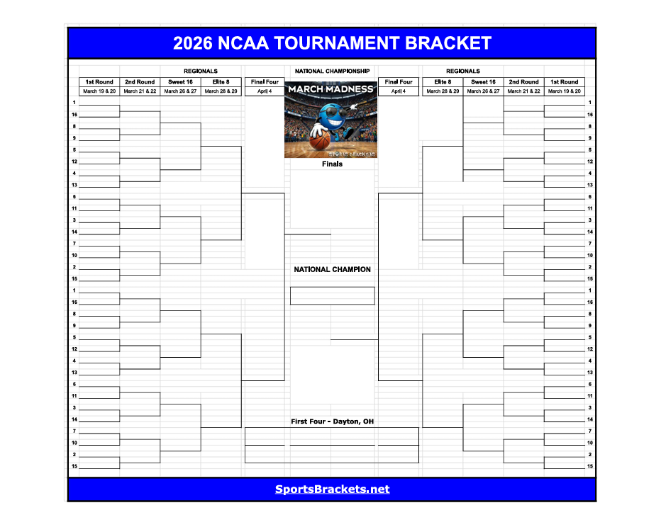 Printable 2026 NCAA Tournament Bracket Landscape Format